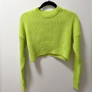 Urban Outfitters Cropped Long Sleeve Neon Green Pullover Sweater Size XS